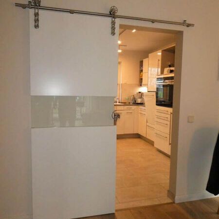 Schiebetür Weißlack, satiniertes + klares Glas