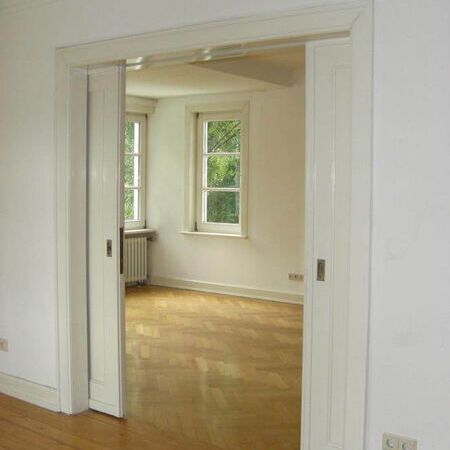 Reparatur vom Laufwerk einer in die Wand laufende, doppelflügelige Holzschiebetür