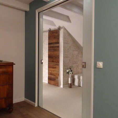 2-flgl. Ganzglastür satiniert platzsparend in die Wand laufend mit Slimlinezarge - perfekt bis ins Detail